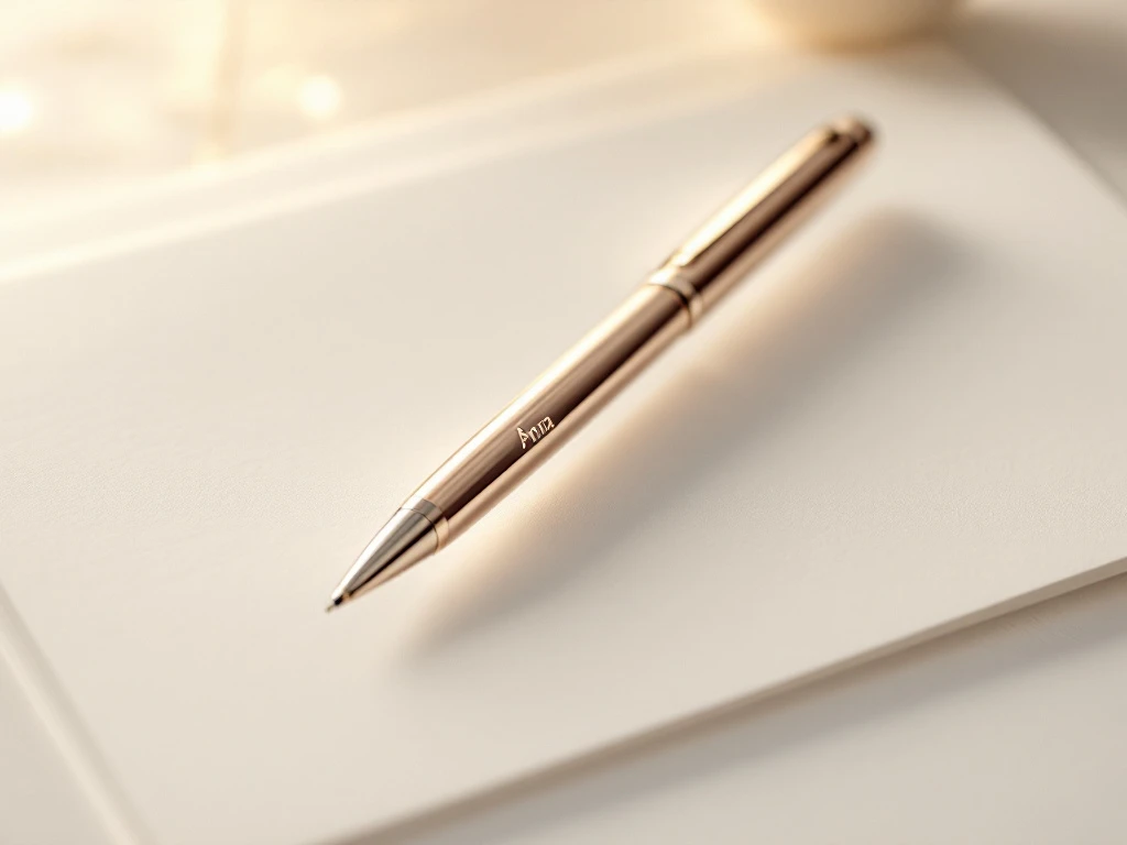 Sleek Lamy ballpoint pen engraved with 'Anna' on white paper, set in a softly lit minimalist setting, emphasizing its luxury and elegance.